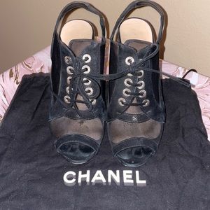 Chanel mesh and suede booties